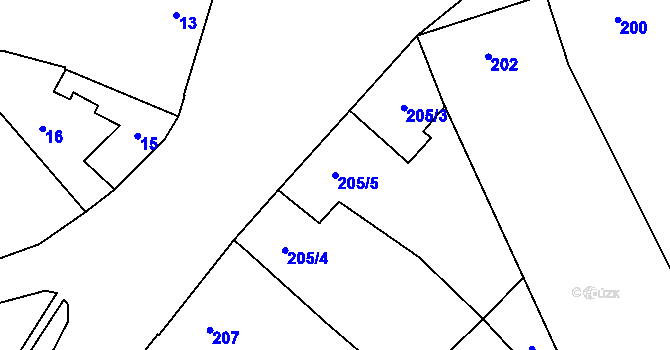 Parcela st. 205/5 v KÚ Křelov, Katastrální mapa