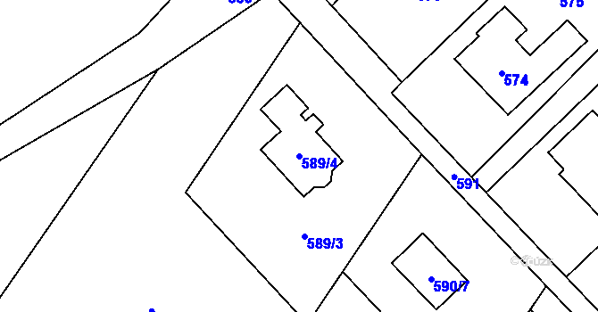 Parcela st. 589/4 v KÚ Křelov, Katastrální mapa