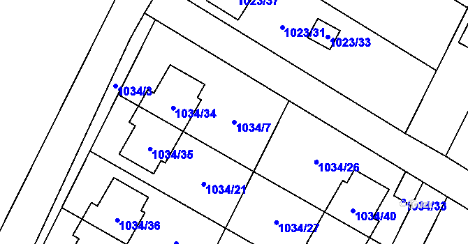 Parcela st. 1034/7 v KÚ Křelov, Katastrální mapa