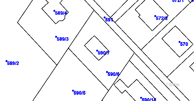 Parcela st. 590/7 v KÚ Křelov, Katastrální mapa