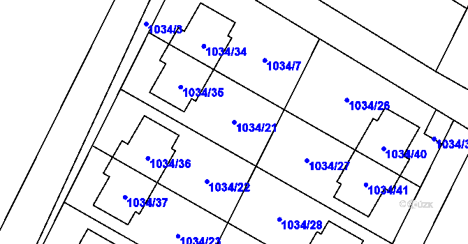 Parcela st. 1034/21 v KÚ Křelov, Katastrální mapa