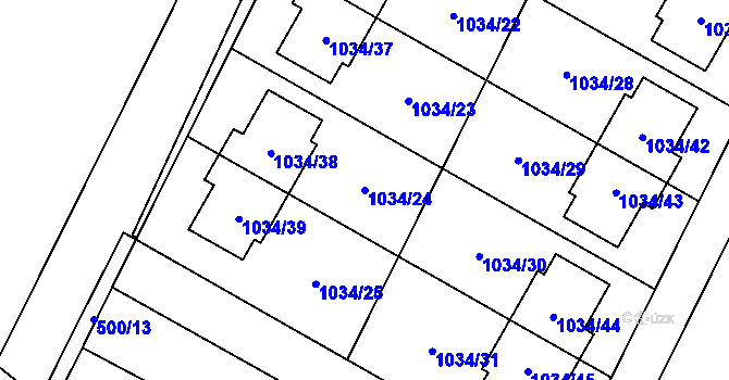 Parcela st. 1034/24 v KÚ Křelov, Katastrální mapa