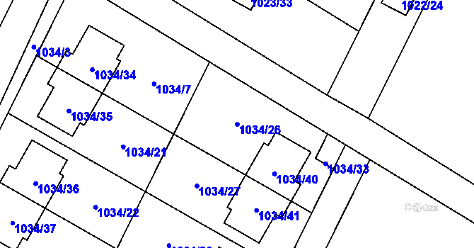 Parcela st. 1034/26 v KÚ Křelov, Katastrální mapa