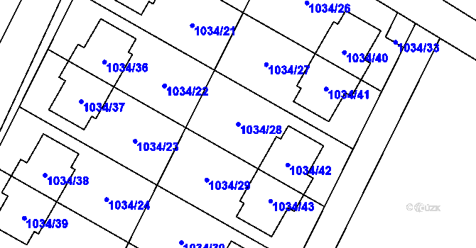Parcela st. 1034/28 v KÚ Křelov, Katastrální mapa