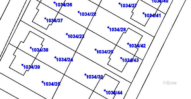 Parcela st. 1034/29 v KÚ Křelov, Katastrální mapa