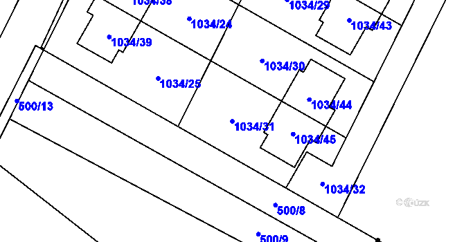 Parcela st. 1034/31 v KÚ Křelov, Katastrální mapa