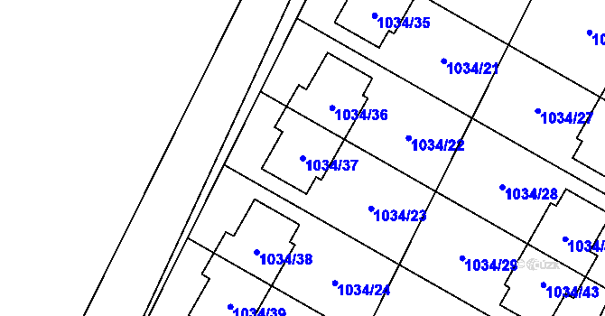 Parcela st. 1034/37 v KÚ Křelov, Katastrální mapa