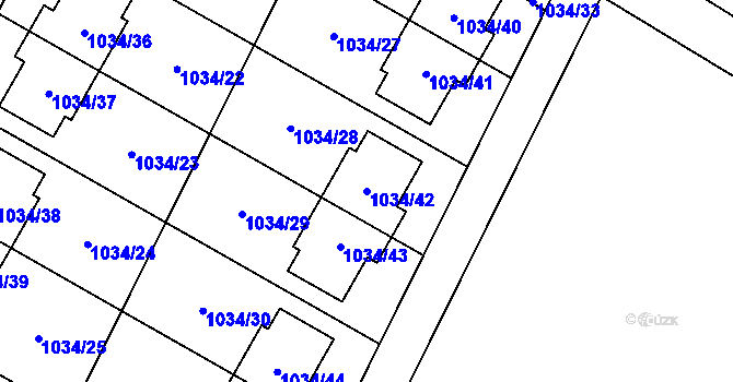 Parcela st. 1034/42 v KÚ Křelov, Katastrální mapa
