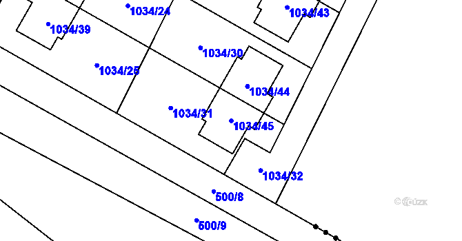Parcela st. 1034/45 v KÚ Křelov, Katastrální mapa
