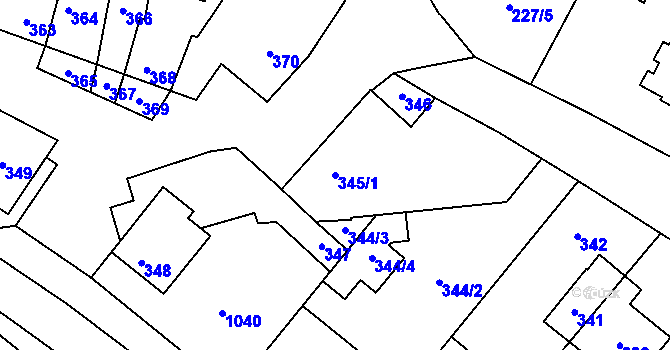 Parcela st. 345/1 v KÚ Křelov, Katastrální mapa