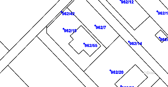 Parcela st. 962/55 v KÚ Křelov, Katastrální mapa