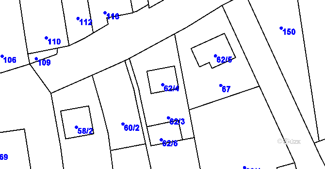 Parcela st. 62/4 v KÚ Křelov, Katastrální mapa