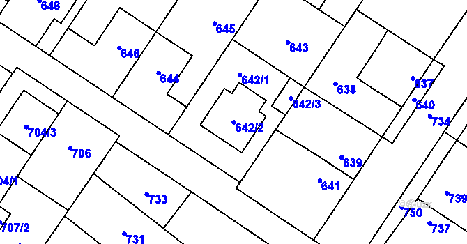 Parcela st. 642/2 v KÚ Křelov, Katastrální mapa