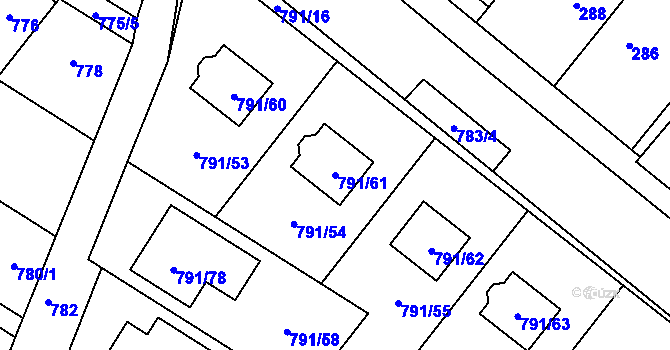 Parcela st. 791/61 v KÚ Křelov, Katastrální mapa