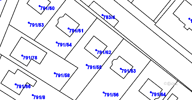 Parcela st. 791/62 v KÚ Křelov, Katastrální mapa