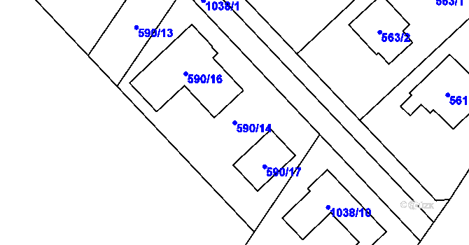 Parcela st. 590/14 v KÚ Křelov, Katastrální mapa