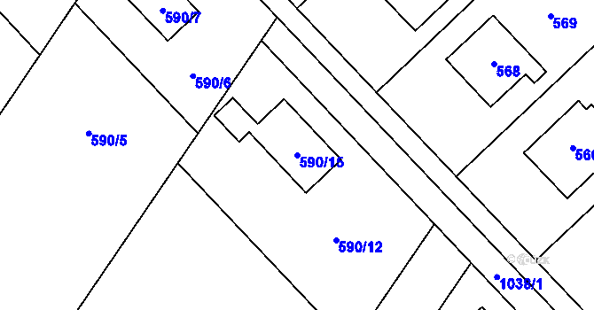 Parcela st. 590/15 v KÚ Křelov, Katastrální mapa