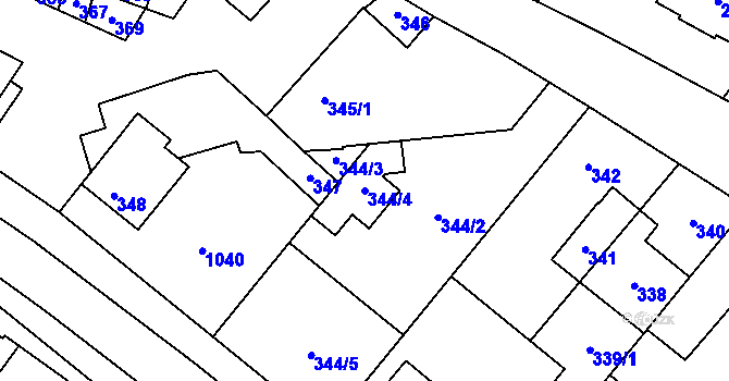 Parcela st. 344/4 v KÚ Křelov, Katastrální mapa