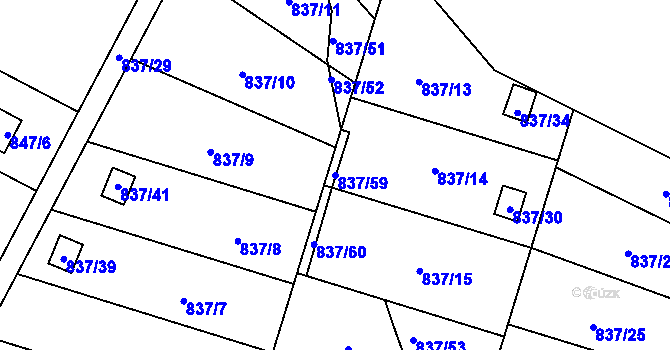 Parcela st. 837/59 v KÚ Křelov, Katastrální mapa