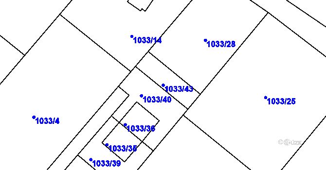 Parcela st. 1033/43 v KÚ Křelov, Katastrální mapa
