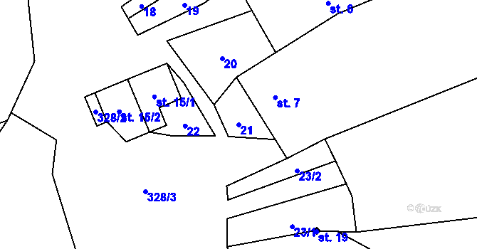 Parcela st. 21 v KÚ Jiřičky, Katastrální mapa