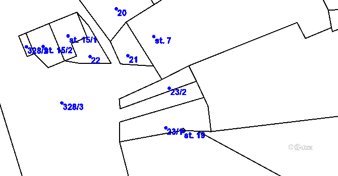 Parcela st. 23/2 v KÚ Jiřičky, Katastrální mapa
