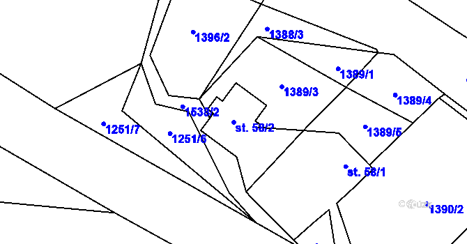 Parcela st. 58/2 v KÚ Křelovice u Pelhřimova, Katastrální mapa