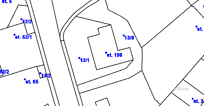 Parcela st. 198 v KÚ Křelovice u Pelhřimova, Katastrální mapa