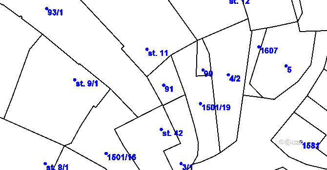 Parcela st. 91 v KÚ Křelovice u Pelhřimova, Katastrální mapa