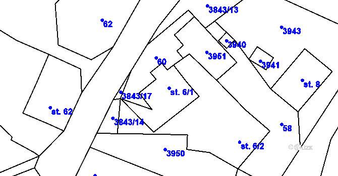 Parcela st. 6/1 v KÚ Křelovice u Pernarce, Katastrální mapa
