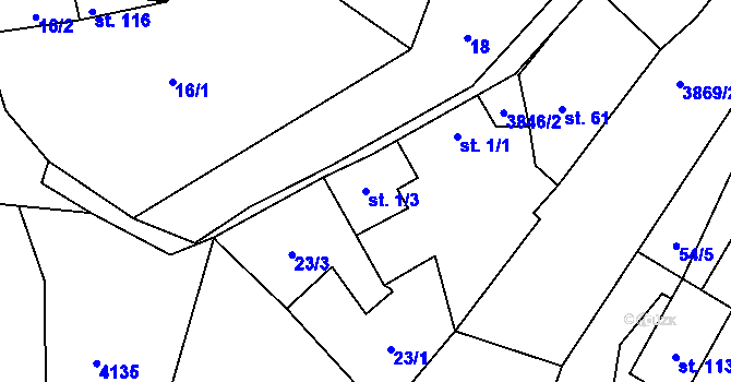 Parcela st. 1/3 v KÚ Křelovice u Pernarce, Katastrální mapa