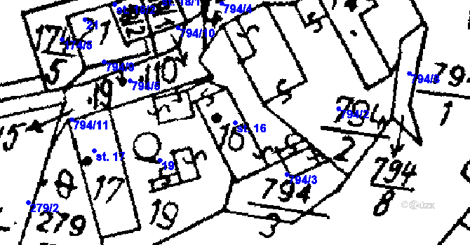 Parcela st. 16 v KÚ Mydlovary, Katastrální mapa