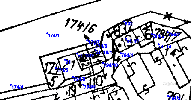 Parcela st. 18/1 v KÚ Mydlovary, Katastrální mapa
