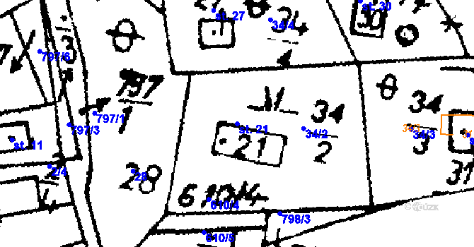 Parcela st. 21 v KÚ Mydlovary, Katastrální mapa