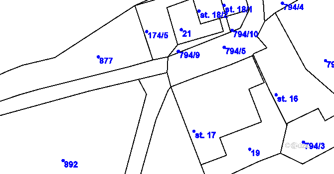 Parcela st. 794/11 v KÚ Mydlovary, Katastrální mapa