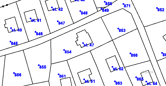 Parcela st. 47 v KÚ Mydlovary, Katastrální mapa