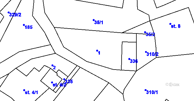 Parcela st. 1 v KÚ Něšov, Katastrální mapa