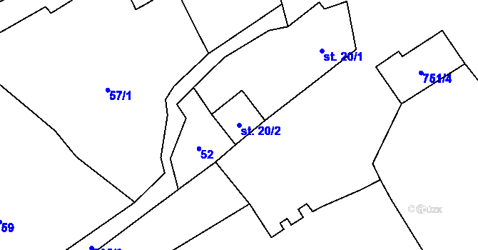 Parcela st. 20/2 v KÚ Pakoslav, Katastrální mapa
