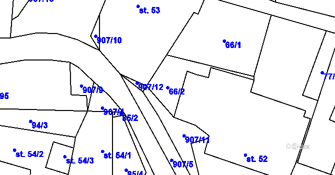 Parcela st. 66/2 v KÚ Křemačov, Katastrální mapa