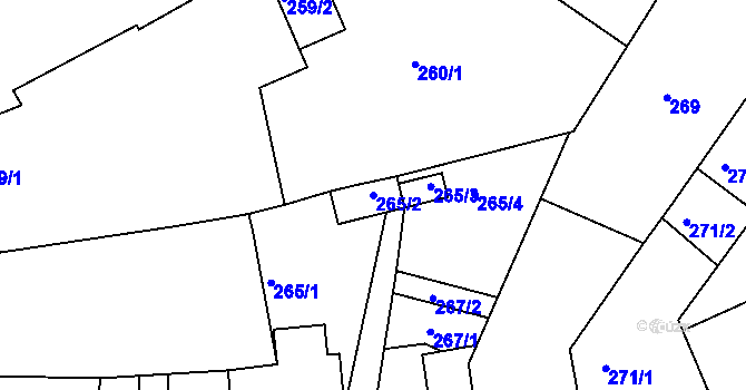 Parcela st. 265/2 v KÚ Křemže, Katastrální mapa