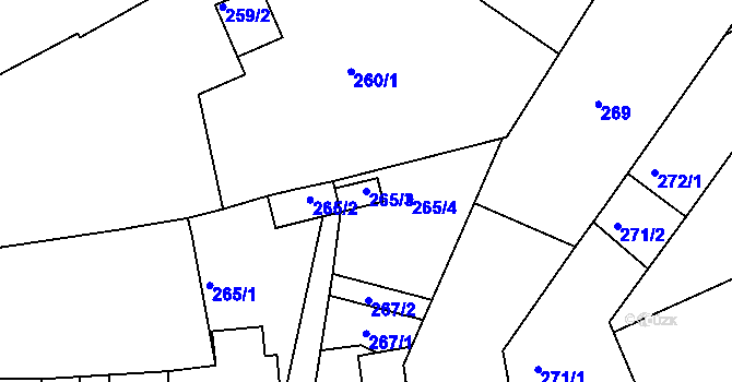 Parcela st. 265/3 v KÚ Křemže, Katastrální mapa