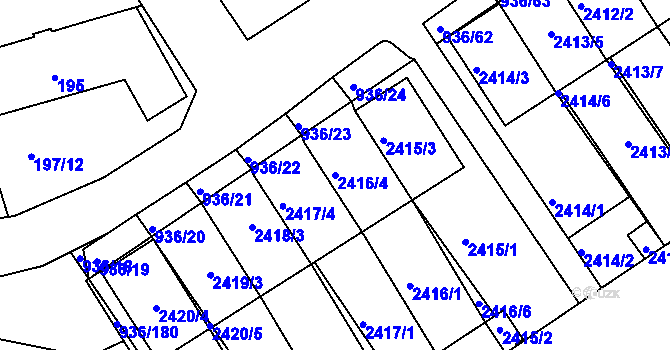 Parcela st. 2416/4 v KÚ Křemže, Katastrální mapa
