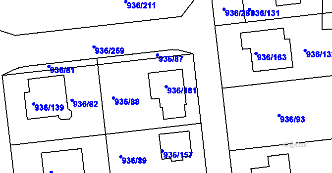 Parcela st. 936/181 v KÚ Křemže, Katastrální mapa