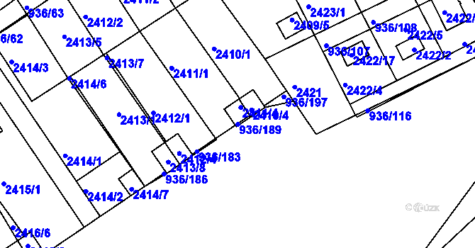 Parcela st. 936/189 v KÚ Křemže, Katastrální mapa