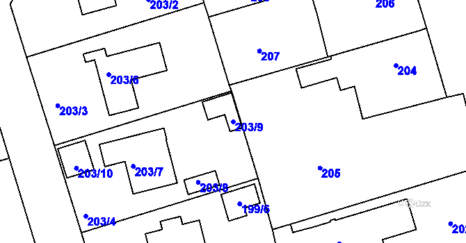 Parcela st. 203/9 v KÚ Křemže, Katastrální mapa