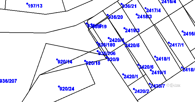 Parcela st. 936/206 v KÚ Křemže, Katastrální mapa