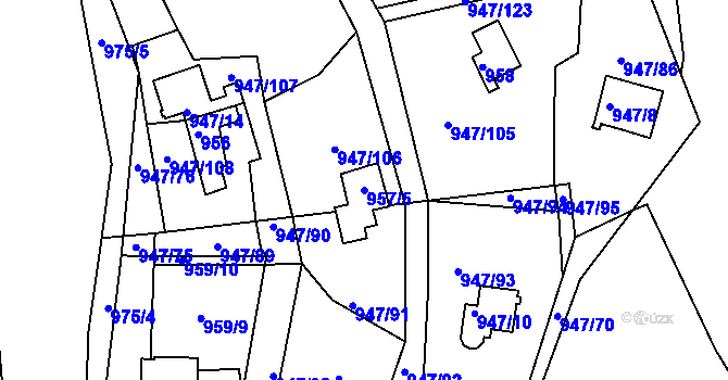 Parcela st. 957/5 v KÚ Křemže, Katastrální mapa