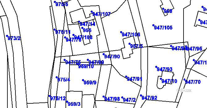 Parcela st. 947/90 v KÚ Křemže, Katastrální mapa