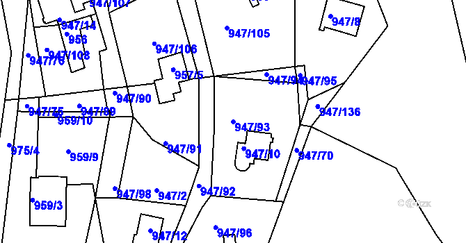 Parcela st. 947/93 v KÚ Křemže, Katastrální mapa
