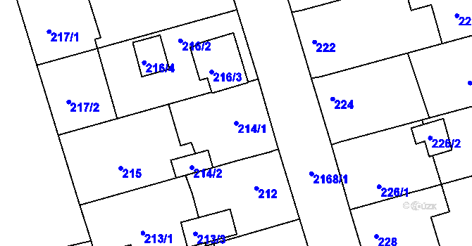 Parcela st. 214/1 v KÚ Křemže, Katastrální mapa